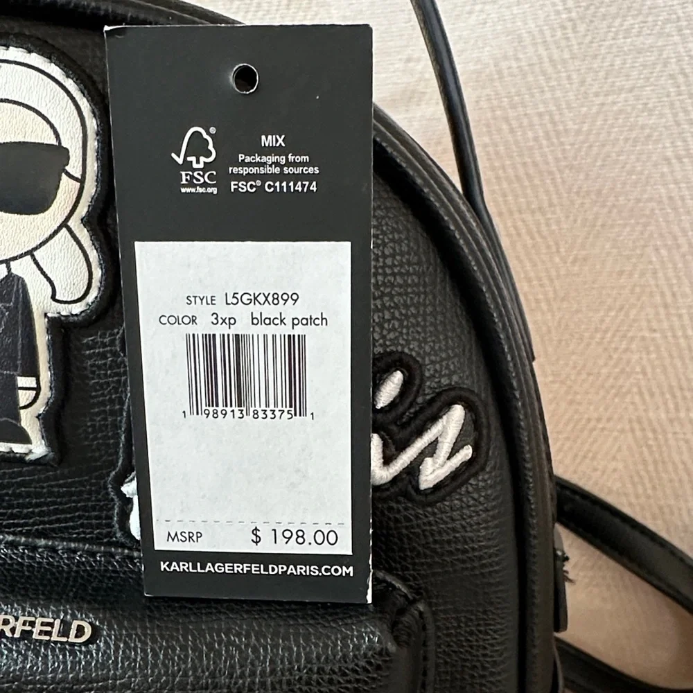 Karl Lagerfeld Black Backpack with Iconic Patches